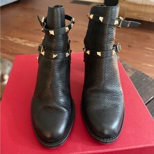 Valentino Garavani Black Ankle Boots with Rock Studs